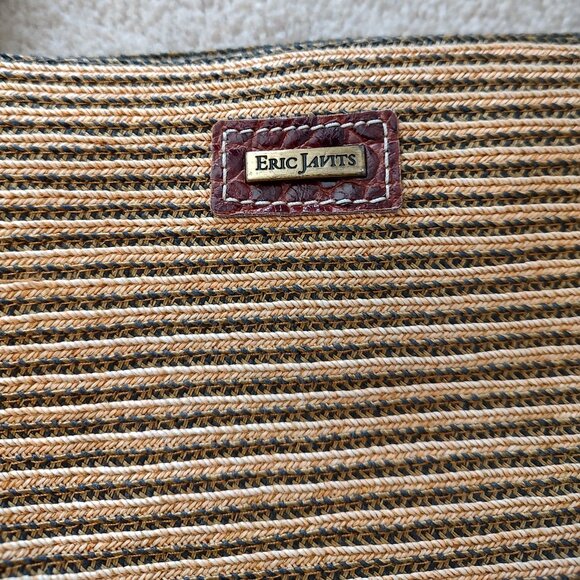 Eric Javits Raffia Beige Weaved Tote Shoulder Bag Croc Embossed Leather Trim - Picture 2 of 9